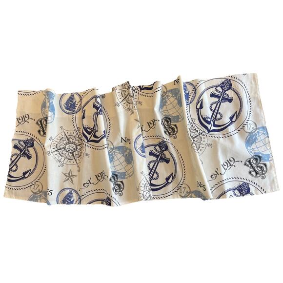 Window Valance Nautical Theme Shades-Blue & Cream, Ocean Beach Vacation Anchor - Picture 1 of 7